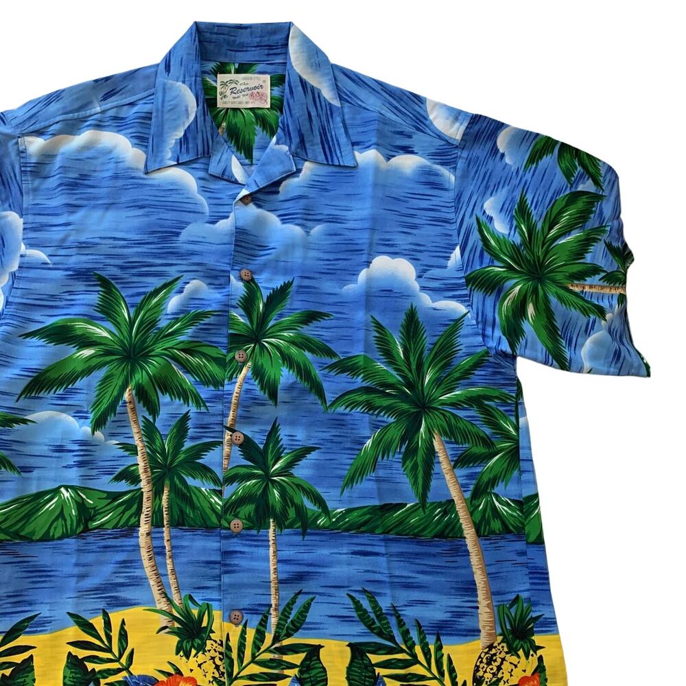Men’s Reservoir Hawaiian Style Vacation Palm Trees Button Down Size L - Picture 3 of 7